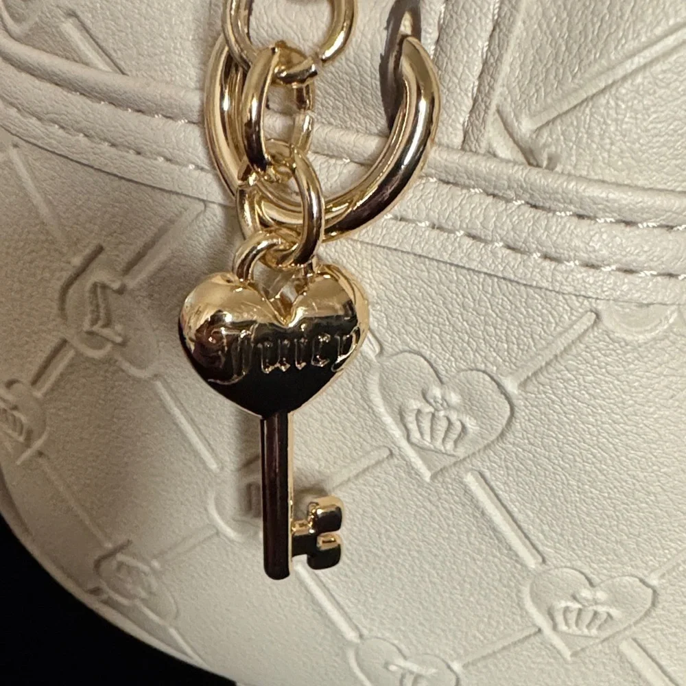 Juicy Couture Exclusive Beige Satchel with Red Heart and Bear Charm